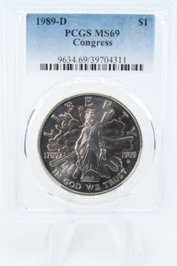 1989-D PCGS MS69 Congress Silver Silver Modern Commemorative Dollar