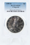 1989-D PCGS MS69 Congress Silver Silver Modern Commemorative Dollar