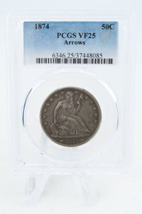 1874-P PCGS VF25 Liberty Seated Half Dollar Business Strike 50C