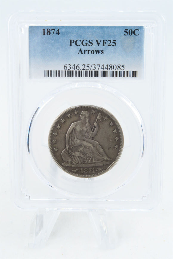 1874-P PCGS VF25 Liberty Seated Half Dollar Business Strike 50C