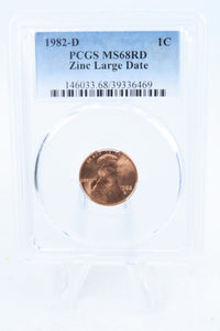 1982-D PCGS MS68RD Zinc Large Date Lincoln Memorial Cent Business Strike 1C