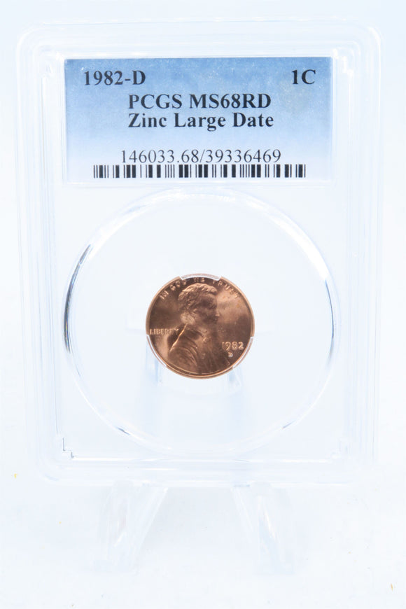 1982-D PCGS MS68RD Zinc Large Date Lincoln Memorial Cent Business Strike 1C