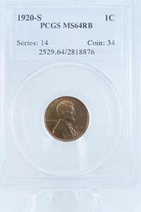 1920-S PCGS MS64RB Lincoln Wheat Cent Business Strike 1C