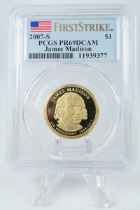 2007-S PCGS PR69DCAM Madison Proof Presidential Dollar