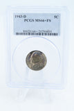 1943-D PCGS MS66+FS Jefferson War Nickel Full Steps Business Strike 5C