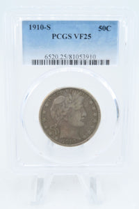 1910-S PCGS VF25 Barber Half Dollar Business Strike 50C