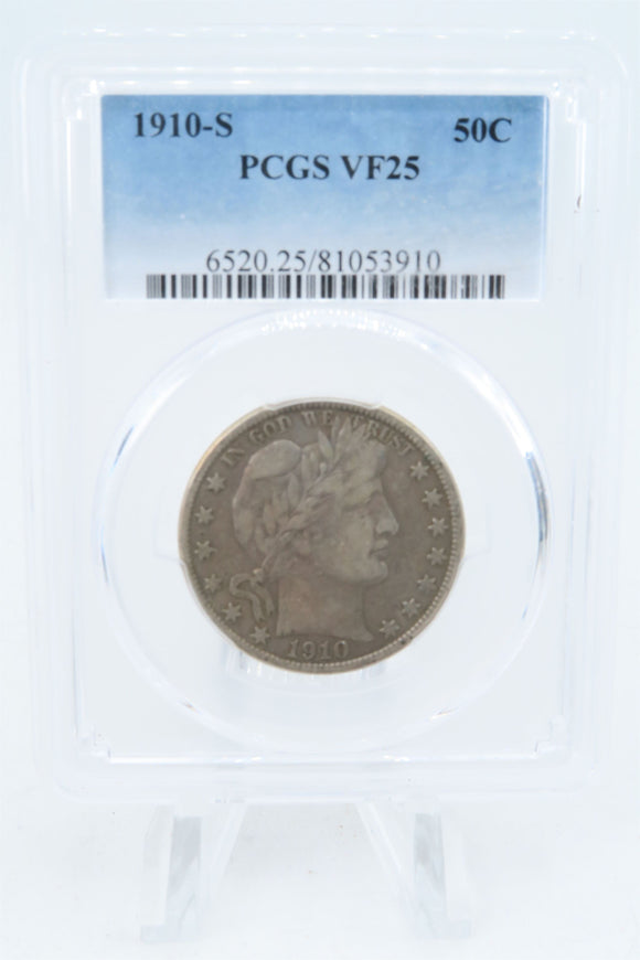 1910-S PCGS VF25 Barber Half Dollar Business Strike 50C