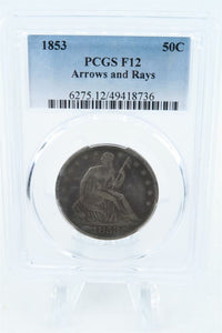 1853-P PCGS F12 Liberty Seated Half Dollar Business Strike 50C