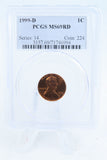 1999-D PCGS MS69RD Lincoln Memorial Cent Business Strike 1C