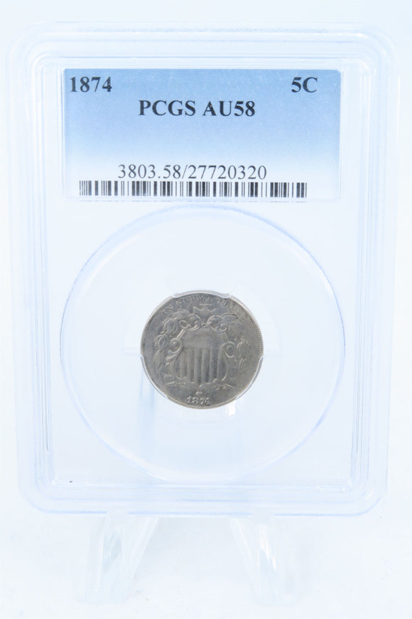1874-P PCGS AU58 Shield Nickel Business Strike 5C
