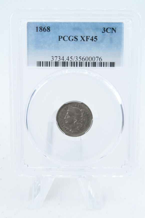 1868-P PCGS XF45 Three (3) Cent Nickel Business Strike 3CN