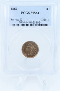 1862-P PCGS MS64 Indian Cent Business Strike 1C