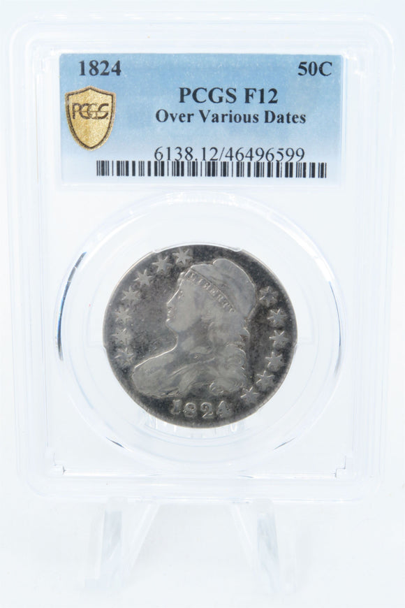 1824-P PCGS F12 Over Various Dates Capped Bust Half Dollar 50C