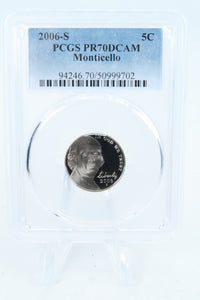 2006-S PCGS PR70DCAM Monticello Jefferson Nickel Proof 5C