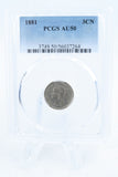 1881-P PCGS AU50 Three (3) Cent Nickel Business Strike 3CN