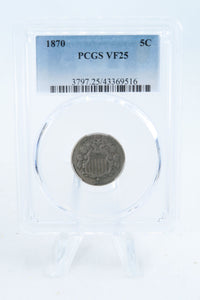 1870-P PCGS VF25 Shield Nickel Business Strike 5C