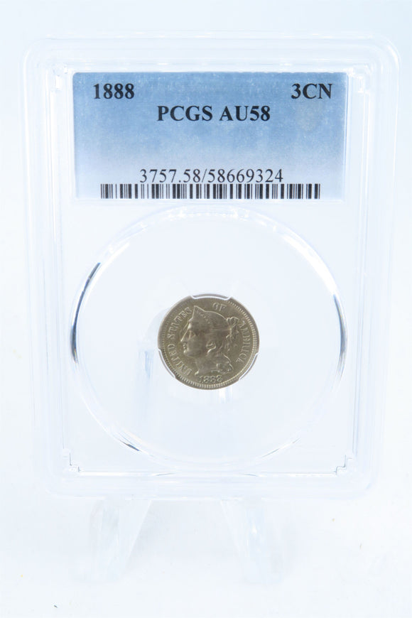 1888-P PCGS AU58 Three (3) Cent Nickel Business Strike 3CN