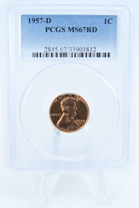 1957-D PCGS MS67RD Lincoln Wheat Cent Business Strike 1C