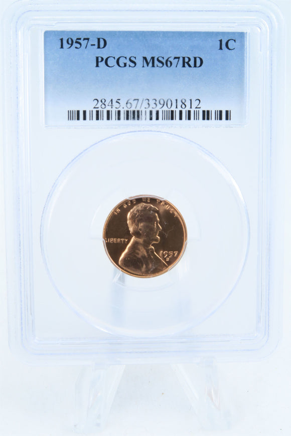 1957-D PCGS MS67RD Lincoln Wheat Cent Business Strike 1C