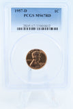 1957-D PCGS MS67RD Lincoln Wheat Cent Business Strike 1C