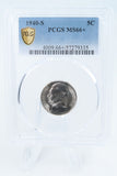 1940-S PCGS MS66+ Jefferson Nickel Business Strike 5C