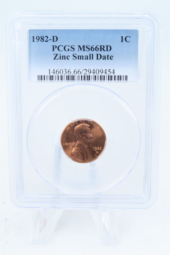 1982-D PCGS MS66RD Zinc Small Date Lincoln Memorial Cent Business Strike 1C