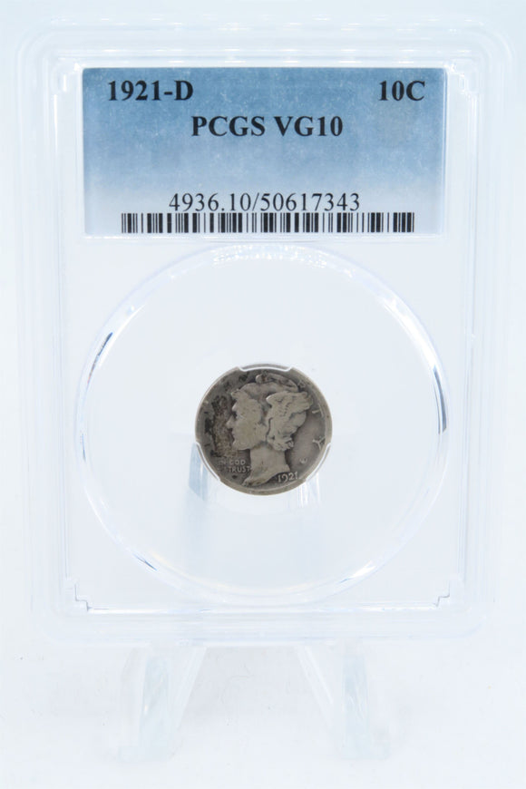 1921-D PCGS VG10 Mercury Dime Business Strike 10C