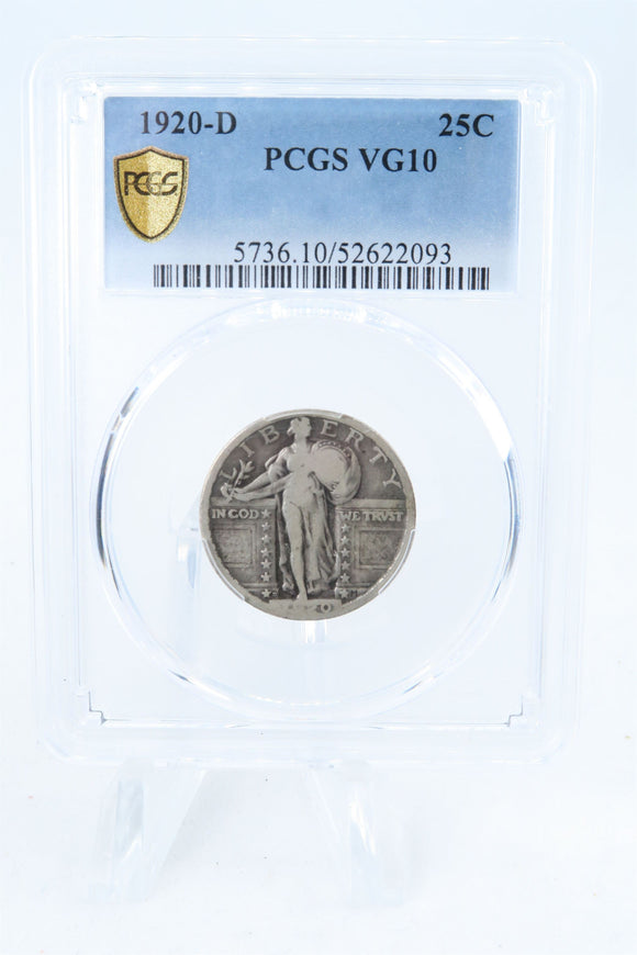 1920-D PCGS VG10 Standling Liberty Quarter Business Strike 25C