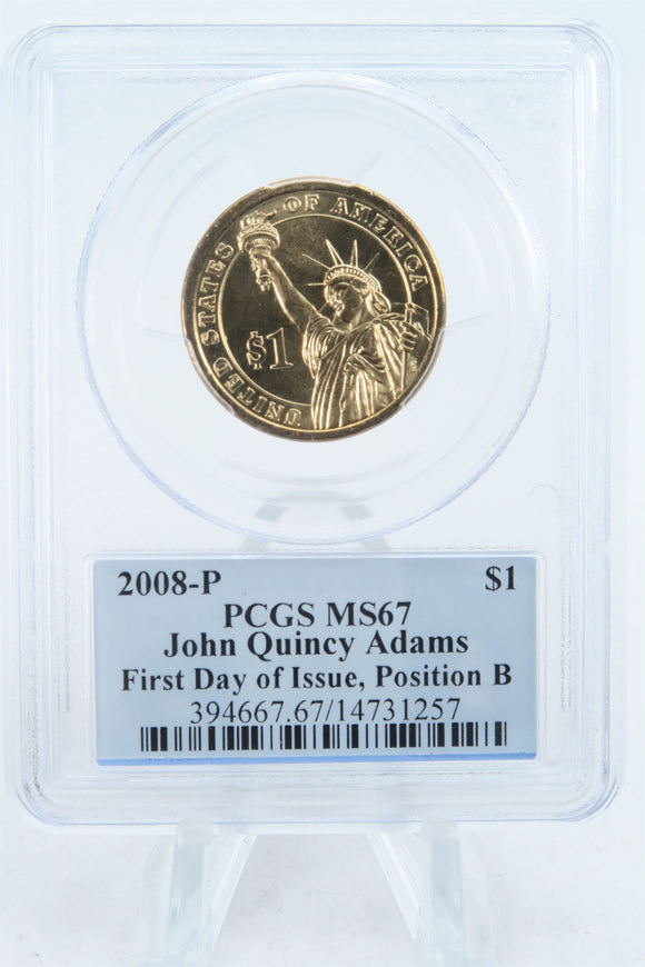 2008-P PCGS MS67 John Quincy Adams Position B Presidential Dollar