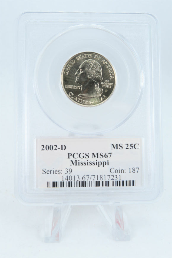 2002-D PCGS MS67 Mississippi State Quarter Business Strike 25C