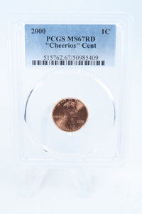 2000-P PCGS MS67RD Cheerios Cent Lincoln Memorial Cent Business Strike 1C