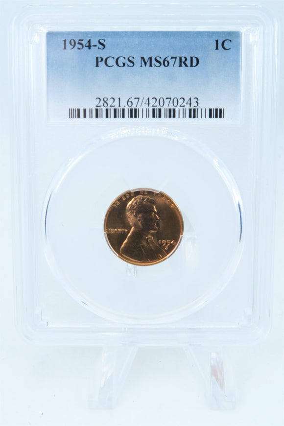 1954-S PCGS MS67RD Lincoln Wheat Cent Business Strike 1C