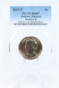 2011-P PCGS MS67 Andrew Johnson Position B Presidential Dollar