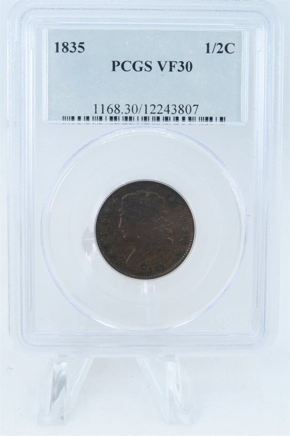 1835-P PCGS VF30BN Classic Head Half Cent Business Strike