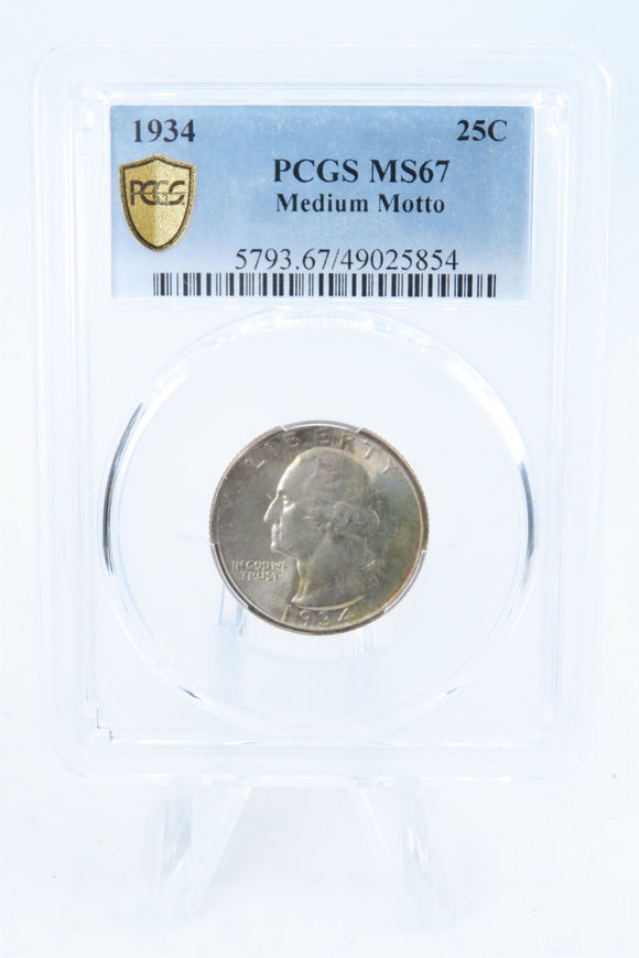 1934-P PCGS MS67 Medium Motto Washington Quarter Business Strike 25C