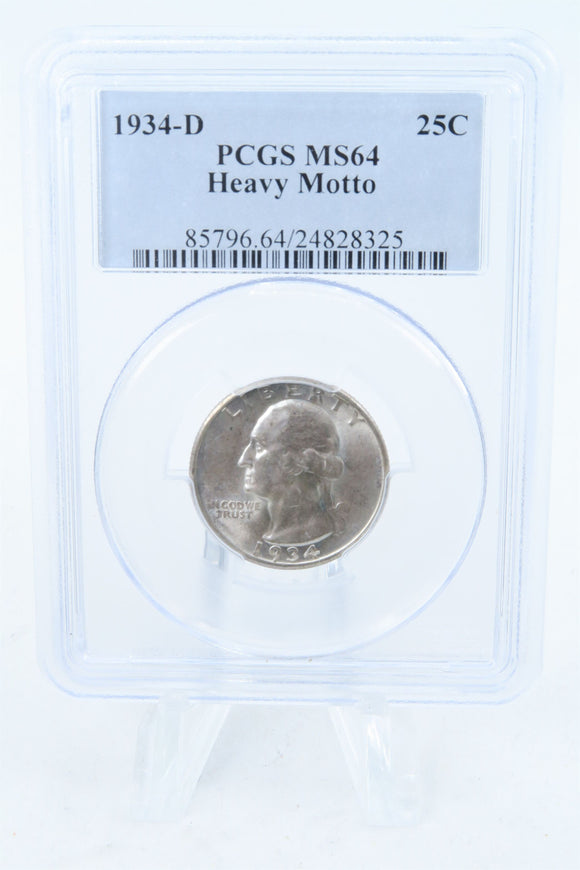 1934-D PCGS MS64 Heavy Motto Washington Quarter Business Strike 25C