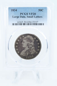1834-P PCGS VF20 Large Date Small Letters Capped Bust Half Dollar 50C