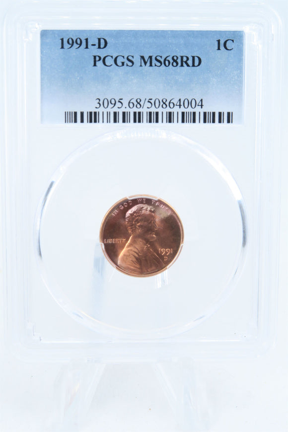 1991-D PCGS MS68RD Lincoln Memorial Cent Business Strike 1C