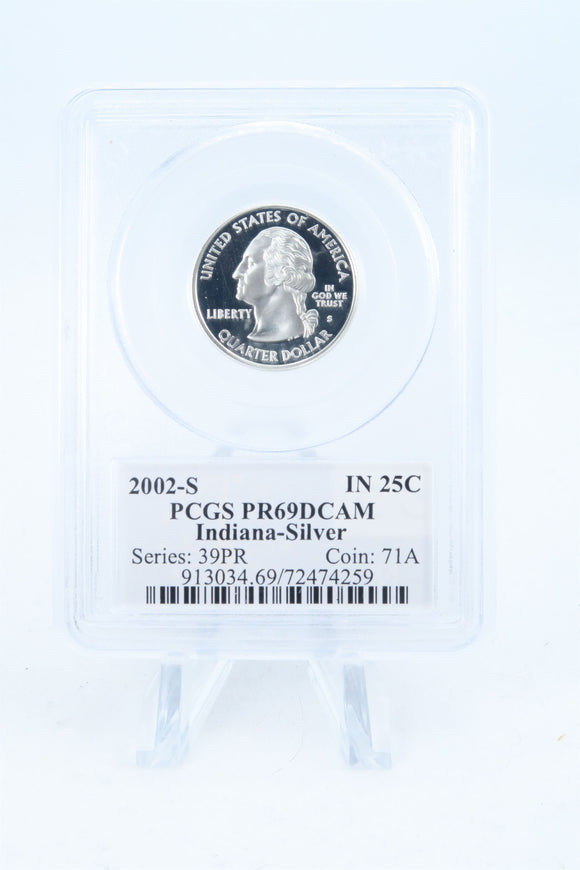 2002-S PCGS PR69DCAM Silver Indiana State Quarter Proof 25C