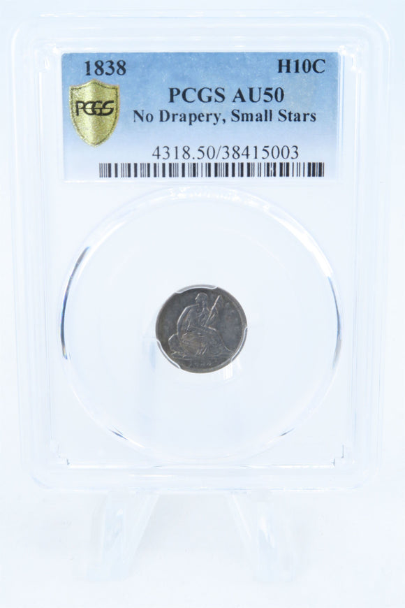 1838-P PCGS AU50 Small Stars Liberty Seated Half Dime Business Strike H10C