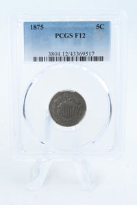 1875-P PCGS F12 Shield Nickel Business Strike 5C
