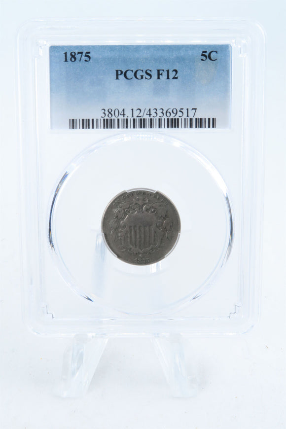 1875-P PCGS F12 Shield Nickel Business Strike 5C