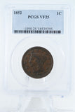 1852-P PCGS VF25BN Braided Hair Cent Business Strike 1C
