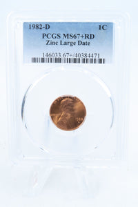 1982-D PCGS MS67+RD Zinc Large Date Lincoln Memorial Cent Business Strike 1C