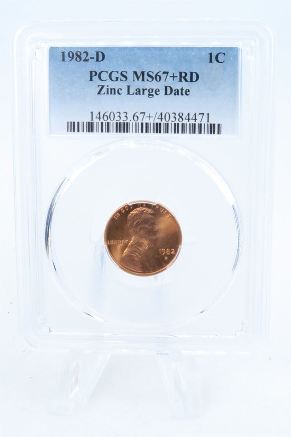 1982-D PCGS MS67+RD Zinc Large Date Lincoln Memorial Cent Business Strike 1C
