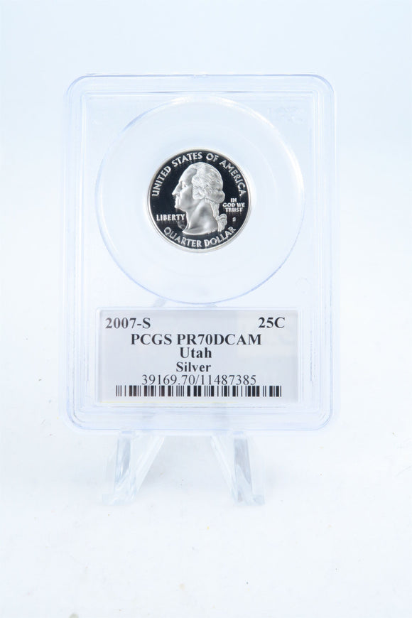 2007-S PCGS PR70DCAM Silver Utah State Quarter Proof 25C