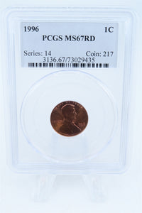 1996-P PCGS MS67RD Lincoln Memorial Cent Business Strike 1C