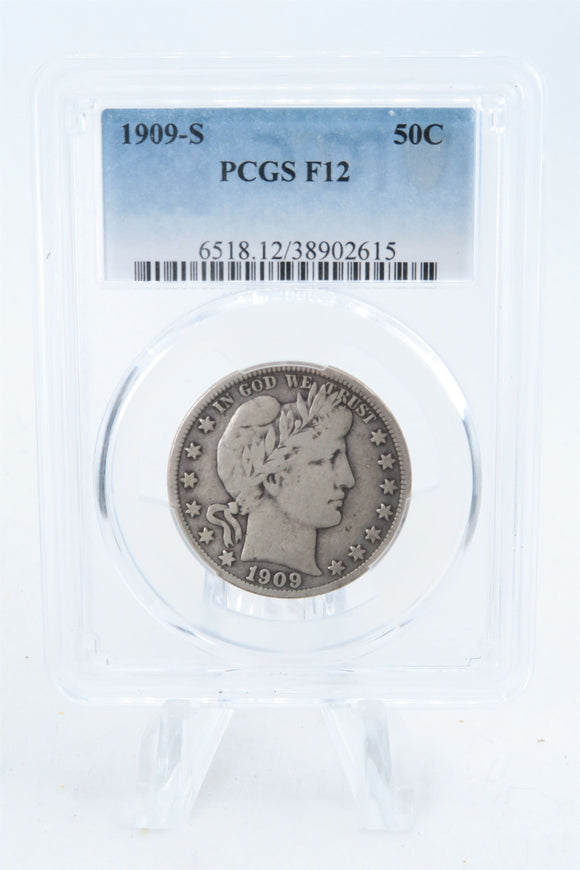 1909-S PCGS F12 Barber Half Dollar Business Strike 50C