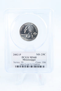 2002-P PCGS MS68 Mississippi State Quarter Business Strike 25C