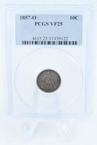 1857-O PCGS VF25 Liberty Seated Dime Business Strike 10C
